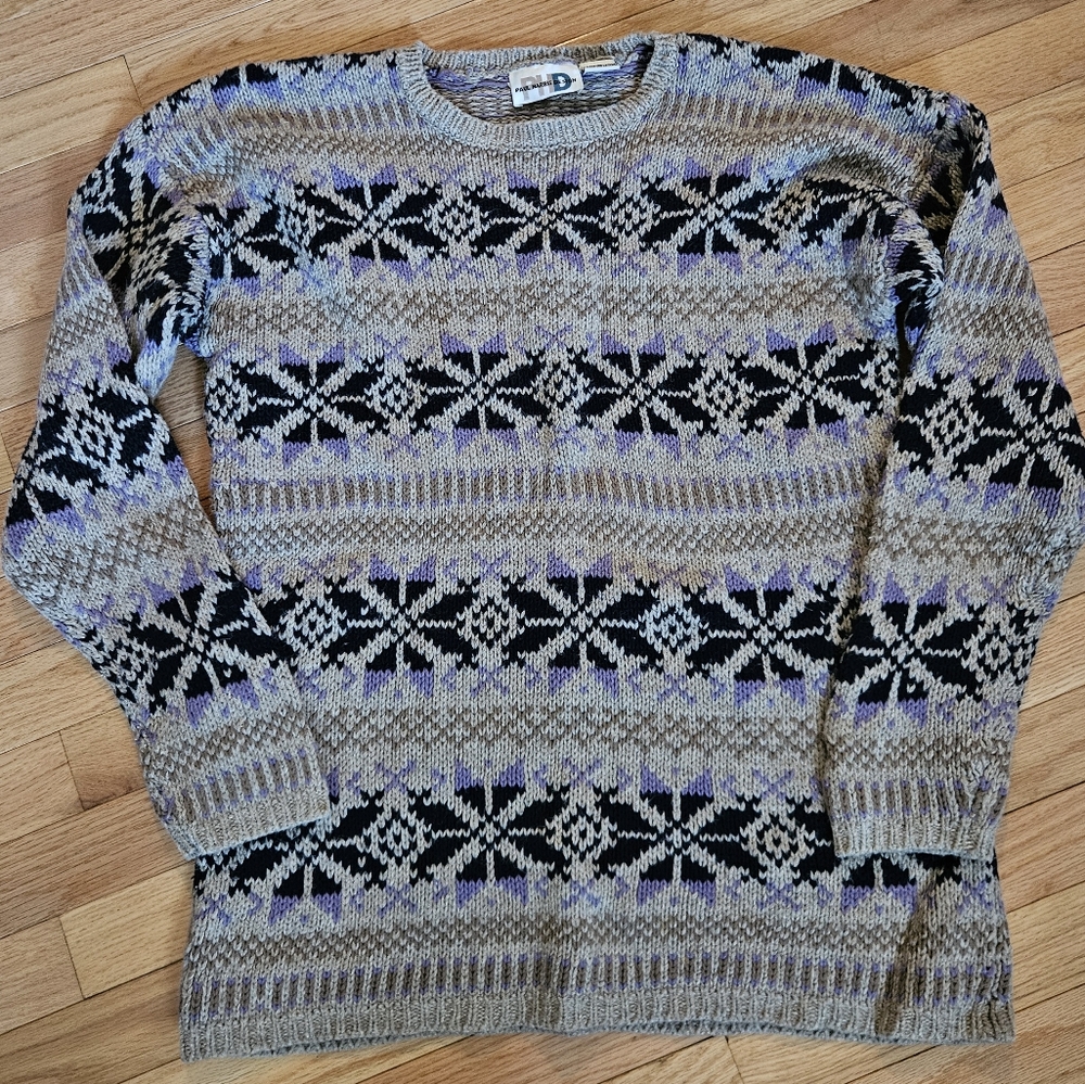 VTG Womens Sweater Grunge 90s Y2K Fair Isle M Snowflake Oversize Goblin Granola